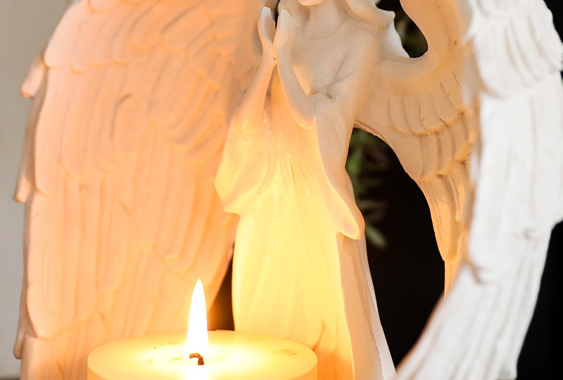 White Resin Angel Figure Embracing Candle Holder