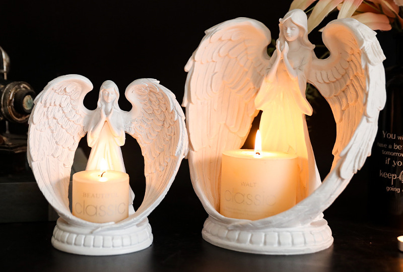 White Resin Angel Figure Embracing Candle Holder