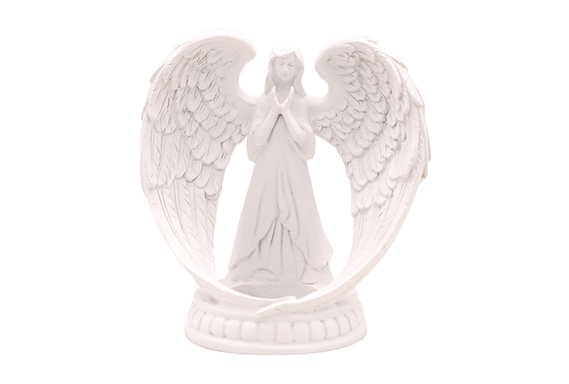 White Resin Angel Figure Embracing Candle Holder