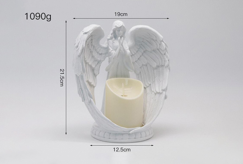 White Resin Angel Figure Embracing Candle Holder