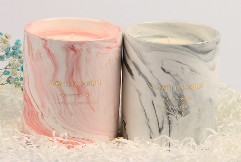 Pink Marble-Print Wooden-Wick Marble Jar Candle