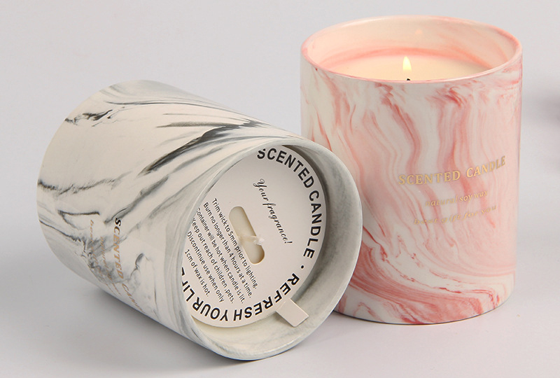 Pink Marble-Print Wooden-Wick Marble Jar Candle
