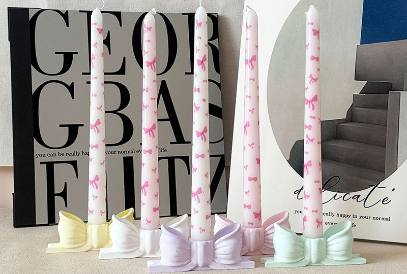 Bow-Print Taper & Holder Festival Series Handmade Candle