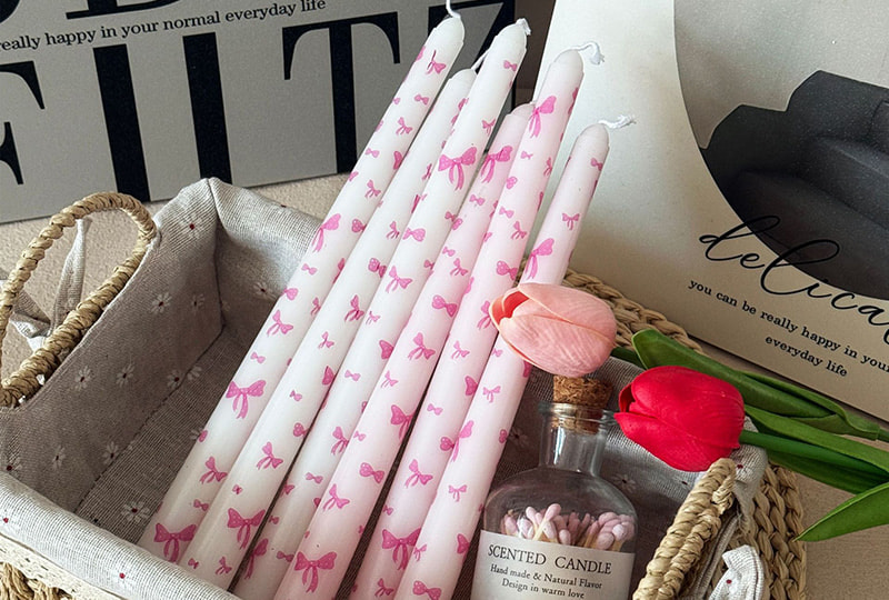 Bow-Print Taper & Holder Festival Series Handmade Candle
