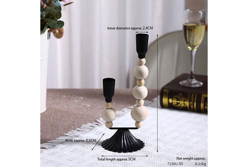 Natural Wood Bead Column Taper Candle Holder