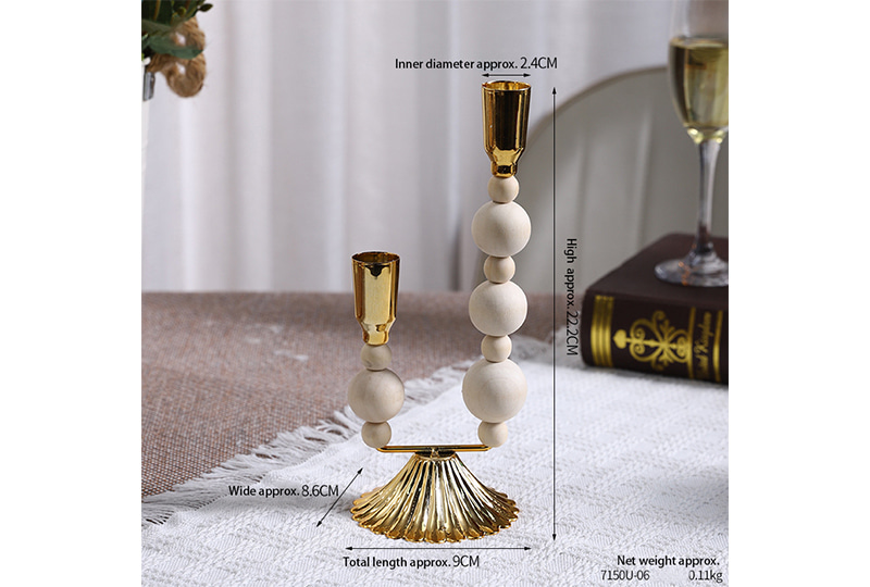 Natural Wood Bead Column Taper Candle Holder