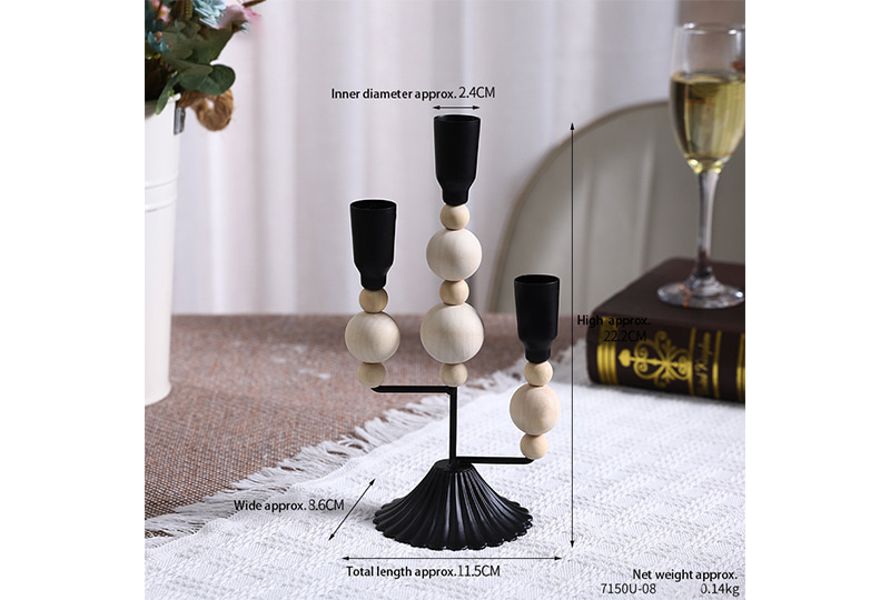 Natural Wood Bead Column Taper Candle Holder