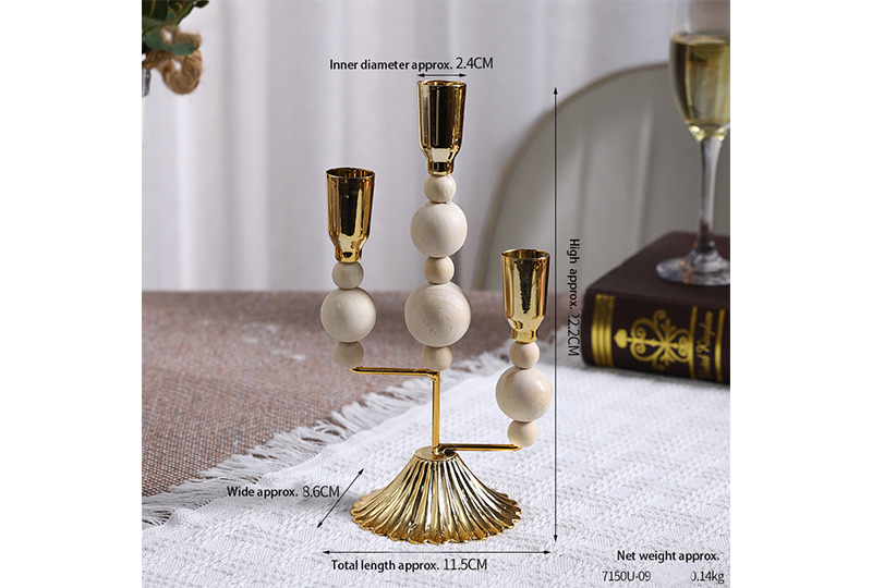 Natural Wood Bead Column Taper Candle Holder