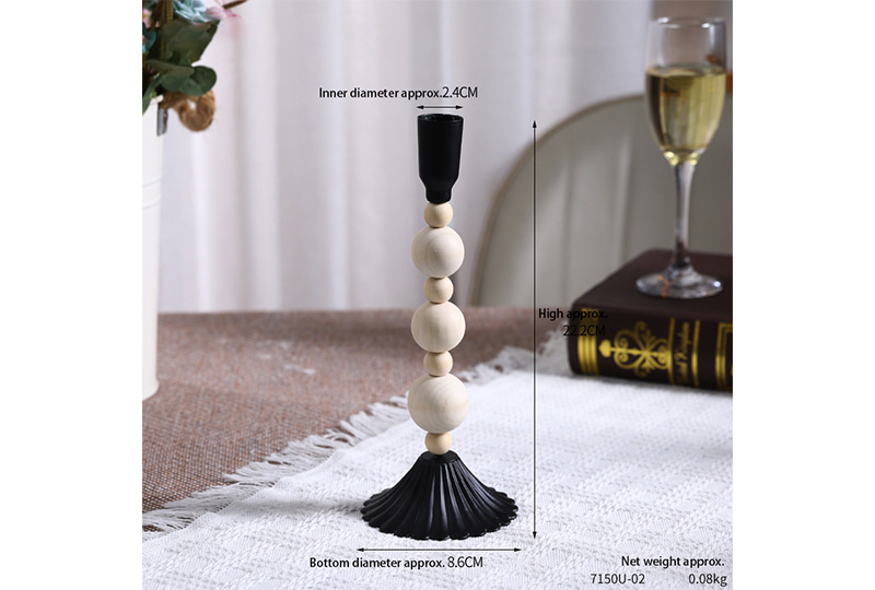 Natural Wood Bead Column Taper Candle Holder